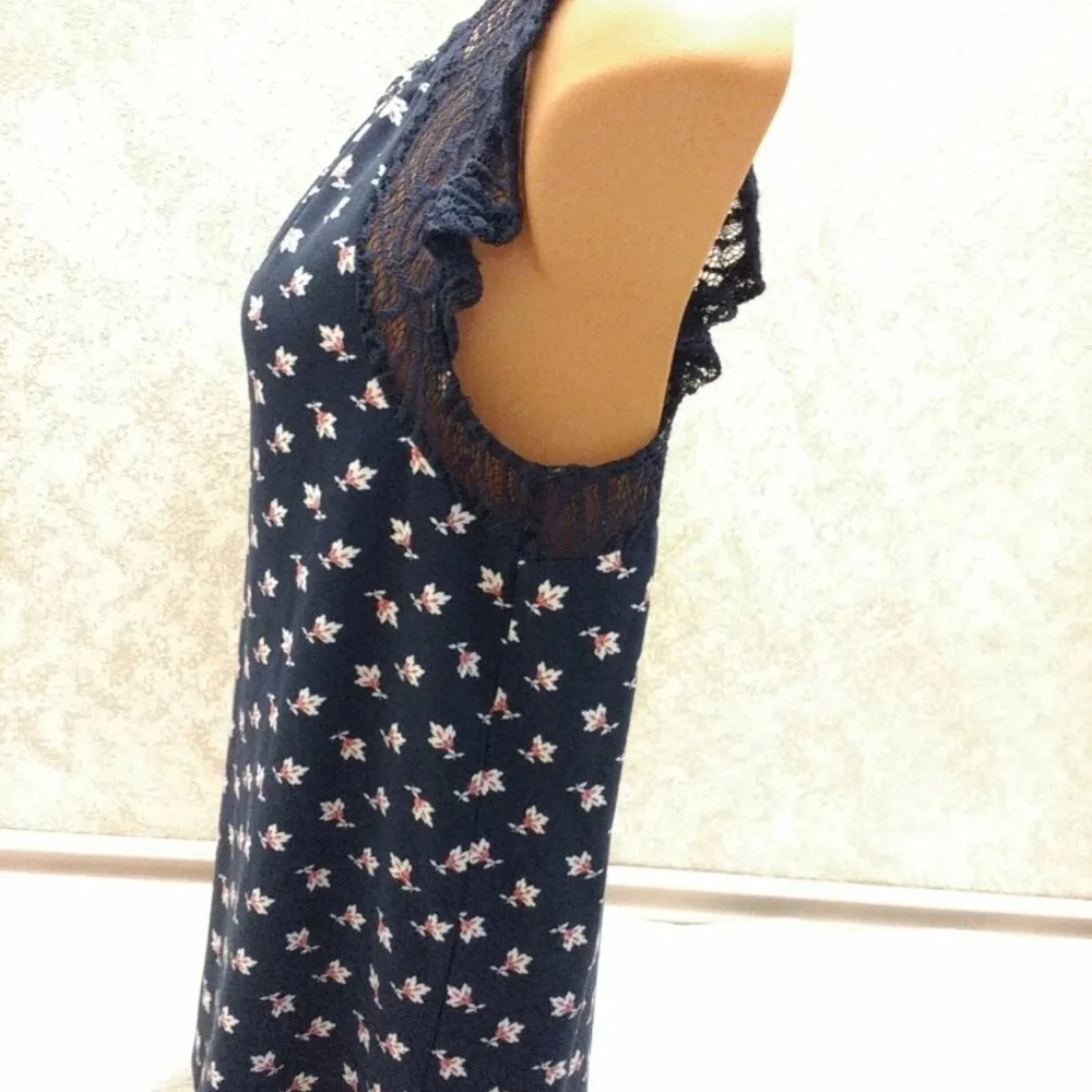 Heart Soul Navy Blouse with Lace Sleeves